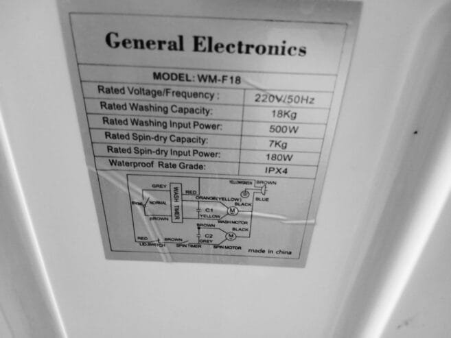 General Electronic 18 kg washing machine for sale.